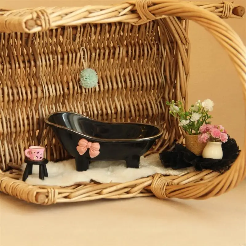 

1/12 Doll Bathing Tub Plastic Bathtub Bath Pouf Rug Set For Miniature Doll House Bathroom Scene Setup Accessories A2UB