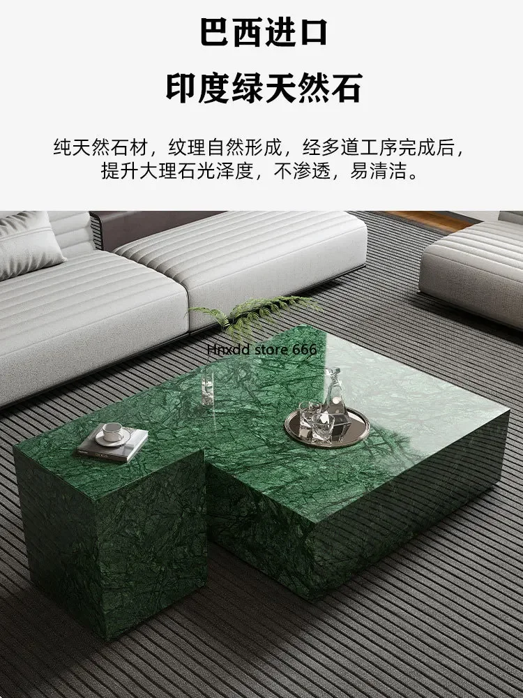 Modern simple square imported natural Indian green marble coffee table