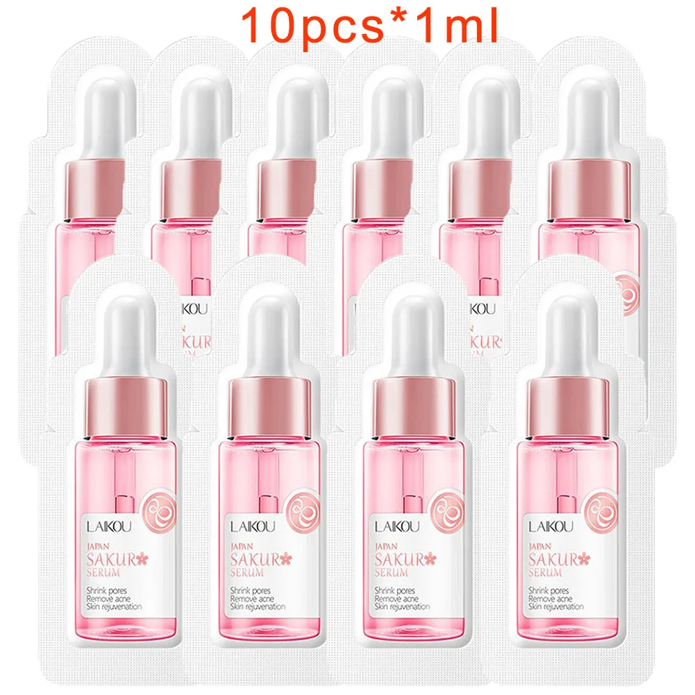 10pcs Moisturizing Sakura Face Seurm Essence Hyaluronic Acid Moisturizing Skin Nourishing Serum Skin Care 1ml Travel Size