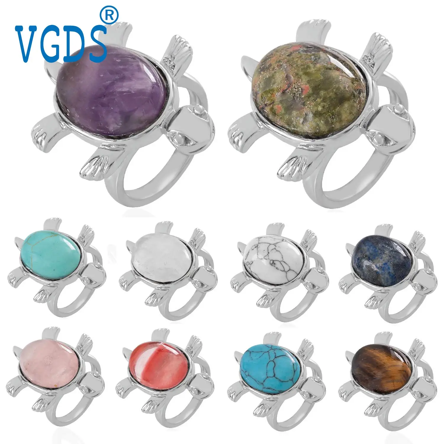 

VGDS Natural Crystal Gem Turtle Ring, Simple and Charming European and American Jewelry Festival Gift Option for Men and Women