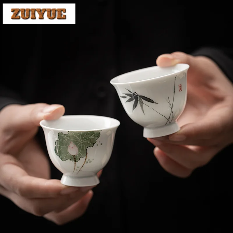 Pure Hand Painted Bamboo Tea Cup Creative High Foot Tea Bowl Tasting Master Cup Small Meditation Cup Water Jug Kung Fu Teaset