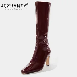 JOZHAMTA Size 32-43 Women Knee Boots Real Leather Chunky High Heels Shoes Fall Winter 2025 Ins Fashion Party Office Long Boots