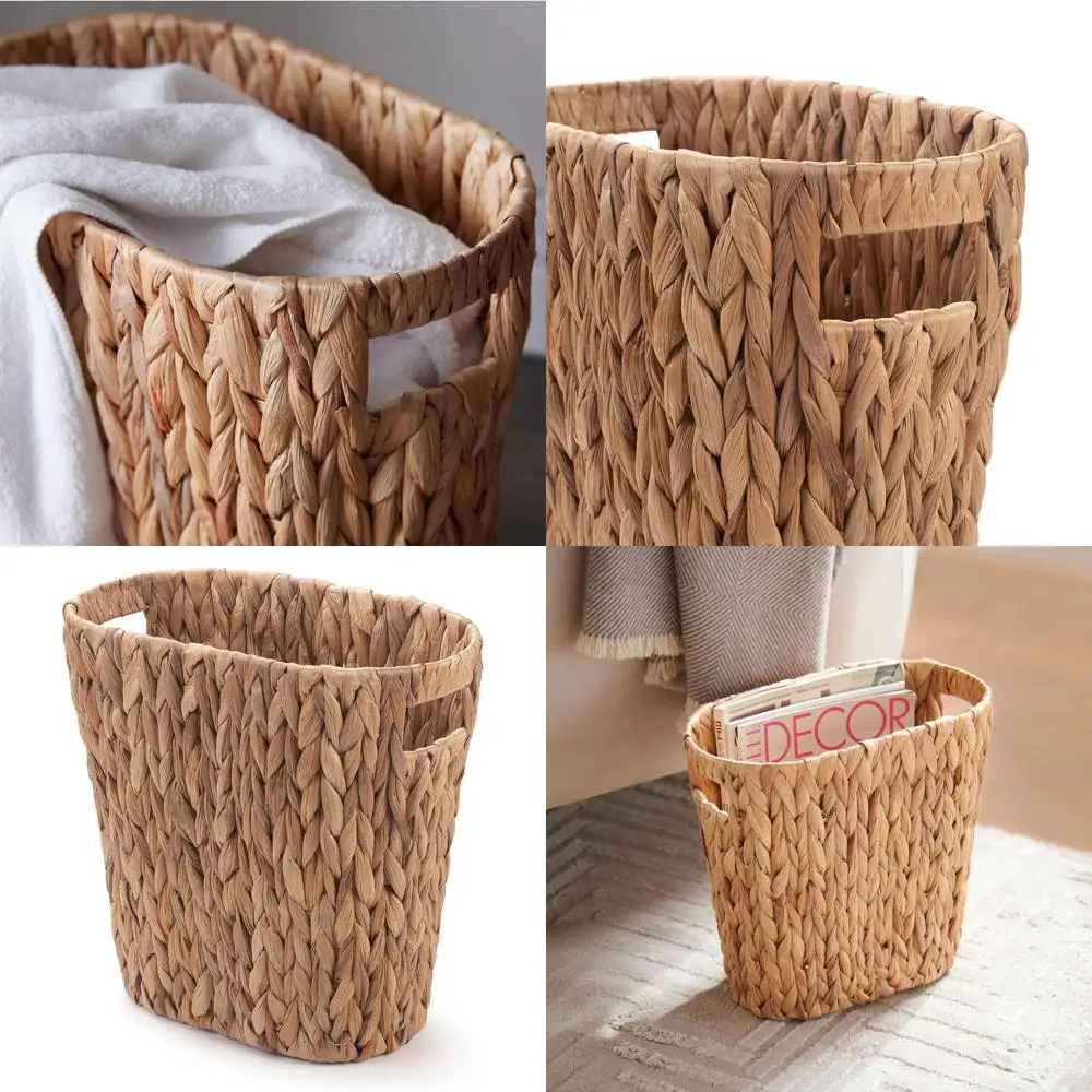 

Корзина для мусора из гиацинта ручной работы с ручками, 13 л x 7,5 В x 12,2 В, 3,2 галлона, для домашнего и офисного использования