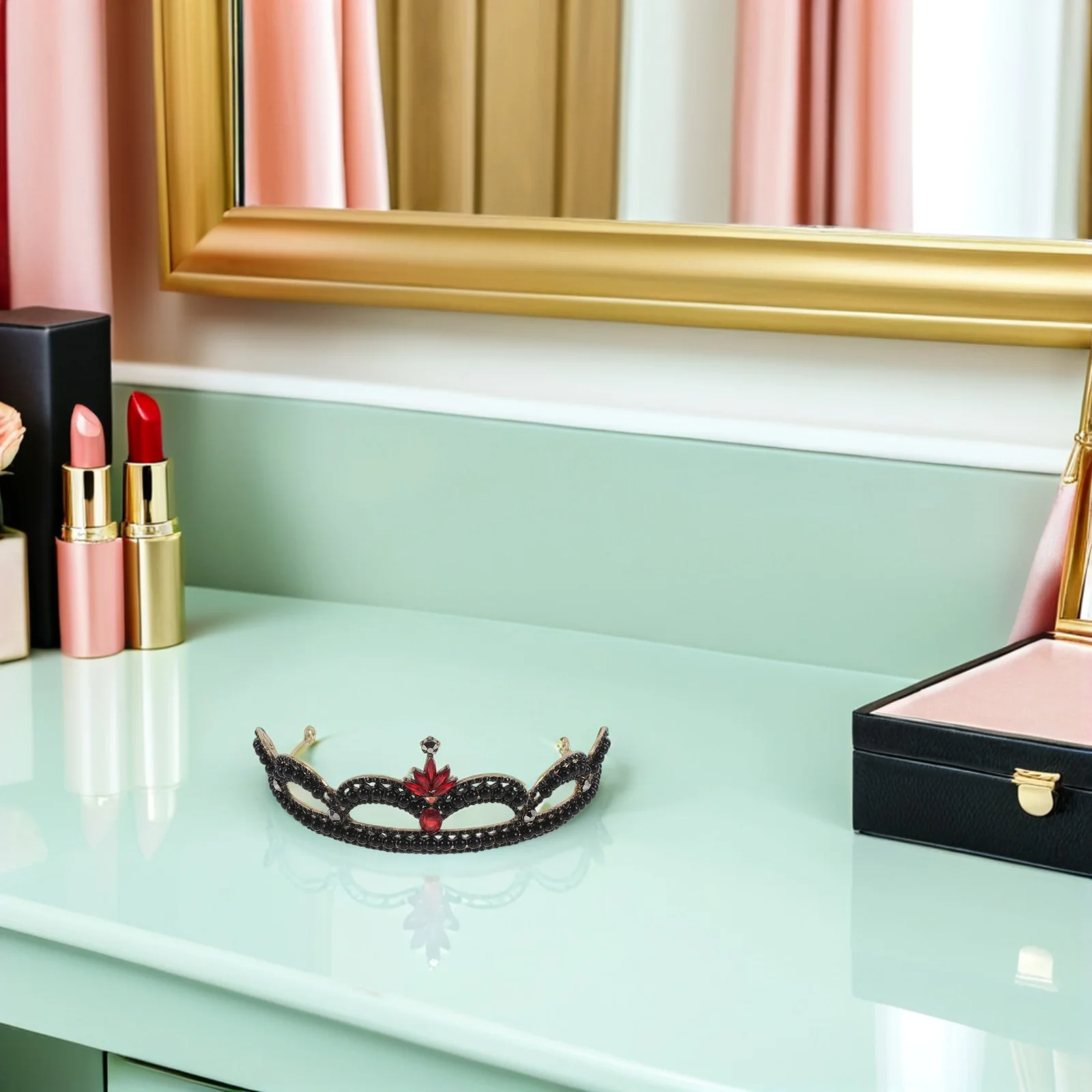 

Baroque Crown Headband Vintage Black Rhinestone Bridal Tiara Wedding Hair Accessory For Bride Birthday Prom Event Hair