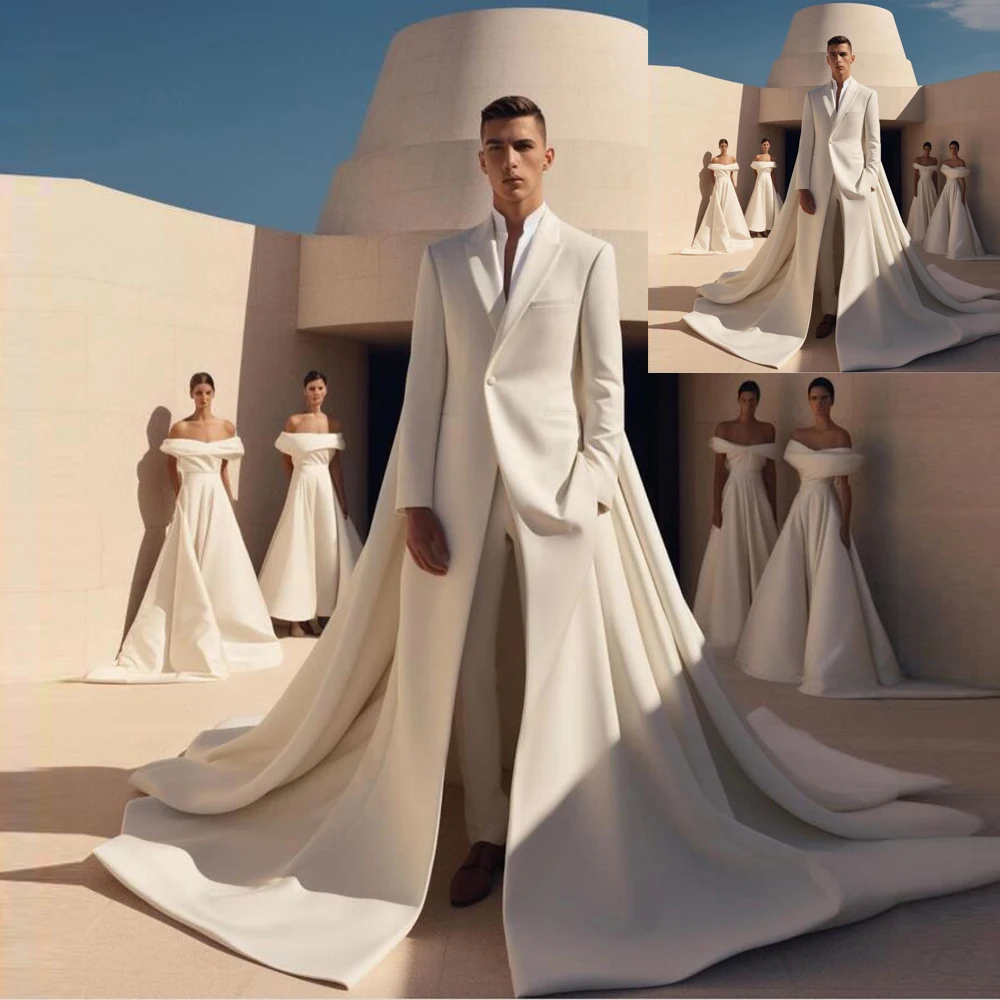 

Elegant Wedding Suits For Men Latest Design Single Breasted Jacket Pants 2 Pieces White Groom Tuxedos Custom Made Prom Blazers