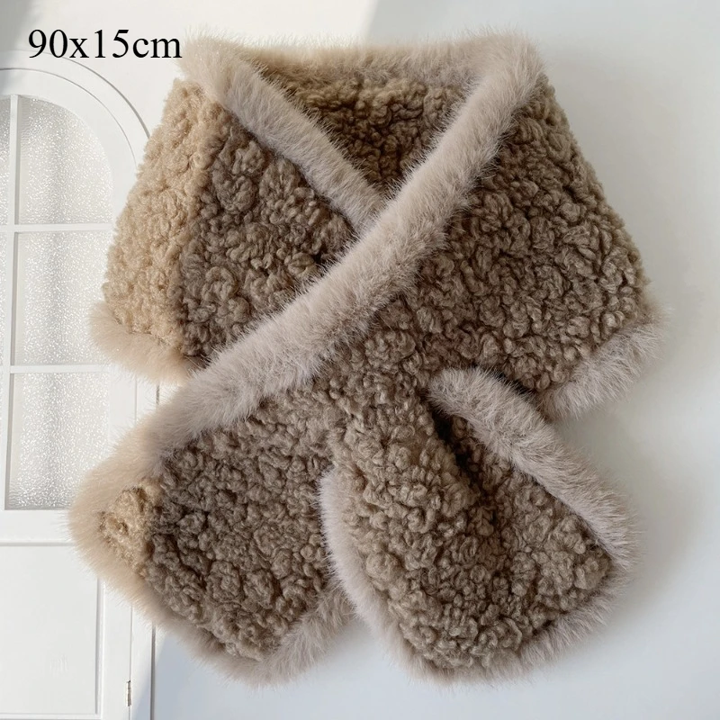 Scarf Warm Plush Collar Scarf Cute Curly Fall and Winter Student Cross Female Hairy Scarf 2025 Winter Warm Essentials