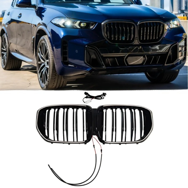 

For BMW X5 G05 2023-2025 Dual Line Gloss Black LED Illuminated Front Kidney Grille Light Up Strip Aggressive Upgrade Mesh Grill