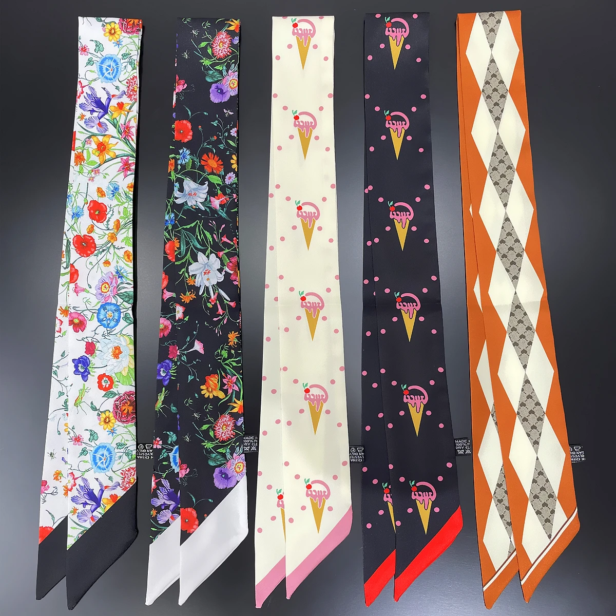 2024 New Design Small Flower Brand Silk Scarf Luxury Scarf Women Foulard Skinny Bag Scarves Neckerchief Fashion Hair Headband