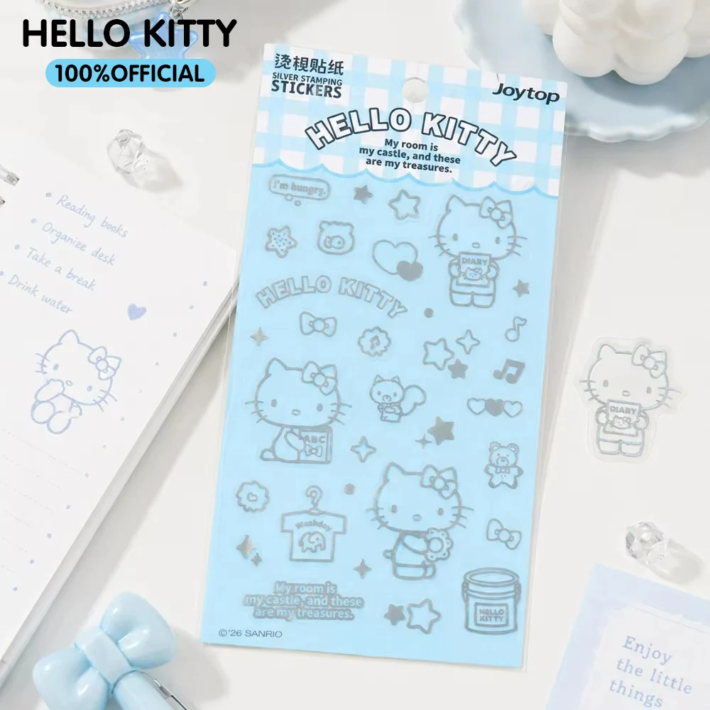 Genuine Sanrio Hello Kitty Hot-stamped Silver Stickers Kawaii KT Cat Sticker for Hand Acount Phone Case Guka Decals Gifts