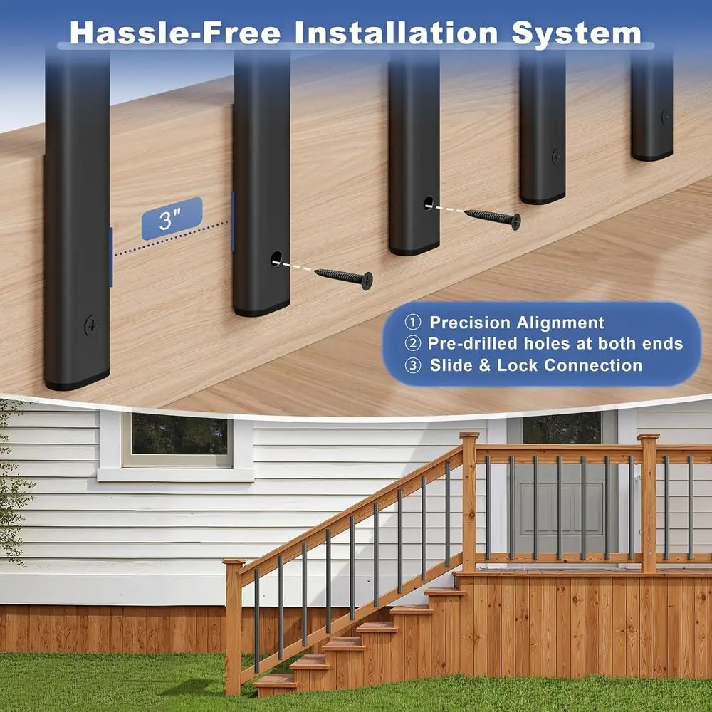 50 عبوة من 26 درابزينًا معدنيًا للسطح المعدني لدرج السلالم، درابزين الدرج الخارجي، مغزل أسود مجوف، مناسب لحاجز الشرفة، داخلي