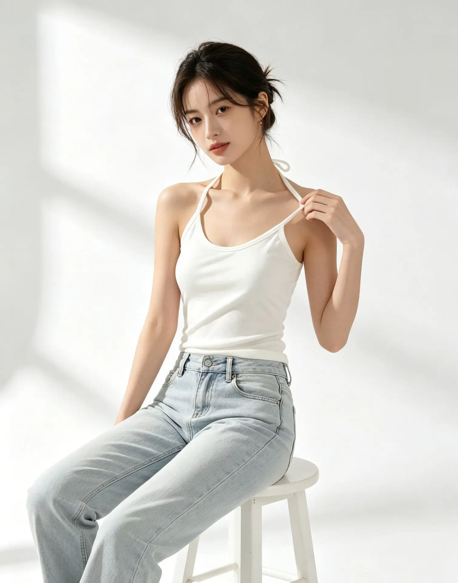 Slim-Fitting Halter Neck Top for Girls European And American Style Pure Charming Inner Wear Off-Shoulder Top