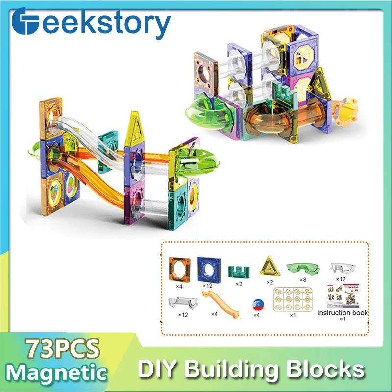 73PCS DIY 3D Magnetic Track Building Blocks With Balls Chute Tracks Puzzle Pipeline Bricks Toy Education Christmas Gift For Kids