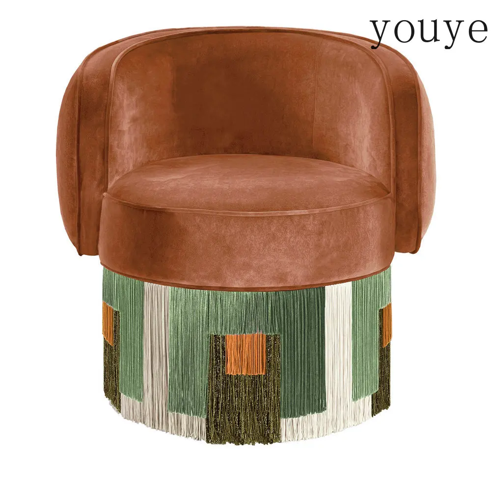ii Luxury Italian Designer Living Room Swivel Club Armchair with Decorative Fringes Tassel Velvet Accent Chair for Bedroom