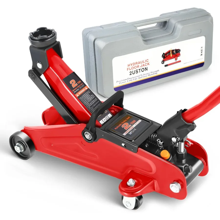 

Низкопрофильный гидравлический напольный домкрат, 2 тонны, 4000 фунтов, сервисный домкрат для стальной тележки с предохранительным клапаном, поворотными роликами и большим седлом для