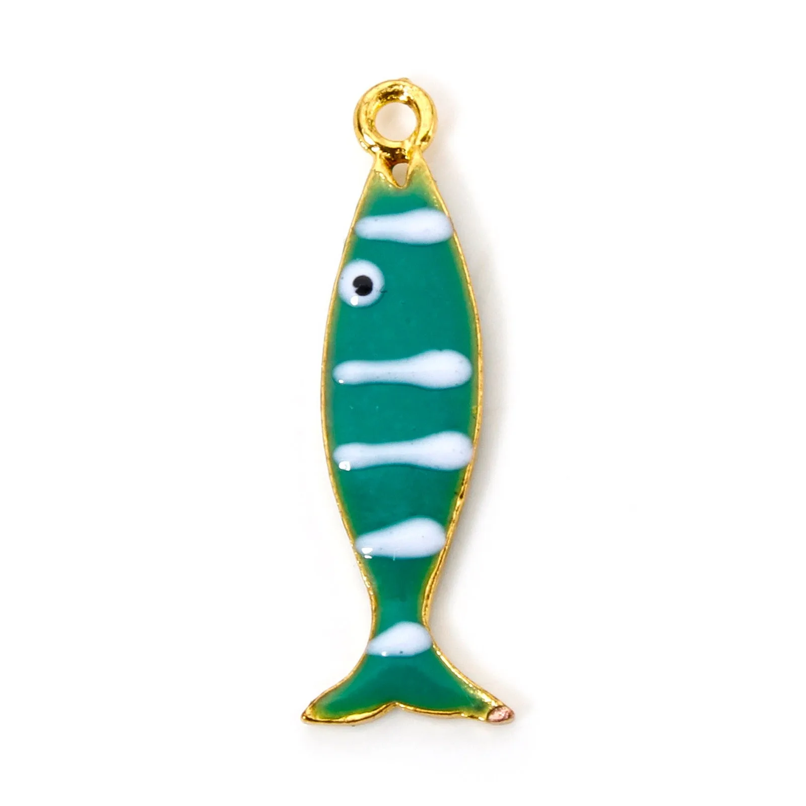 5 Stück Fisch, blau, grün, emaillierte Pailletten, Charms, Zinklegierung, Tieranhänger, DIY-Halskette, Ohrringe für Frauen, Schmuckzubehör – Detail 12