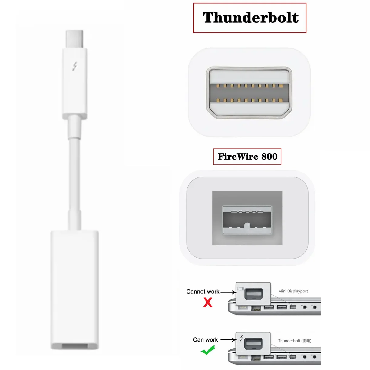 

Адаптер Thunderbolt 2 к FireWire 800 Thunderbolt к Fire 1394B Подходит для компьютеров Mac с портами Thunderbolt для ноутбуков