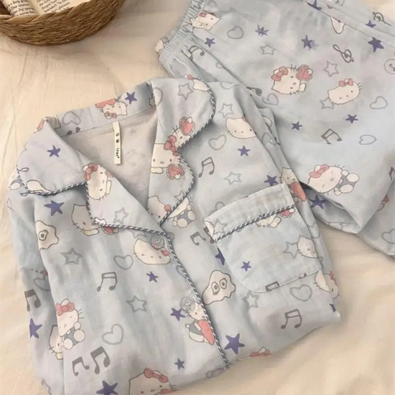 

Sanrio Hello Kitty Women's Sleeping Pajamas Sets Kawaii Cartoon Spring and Autumn Long Sleeve Pant Sleepwear Loose Home Clothes