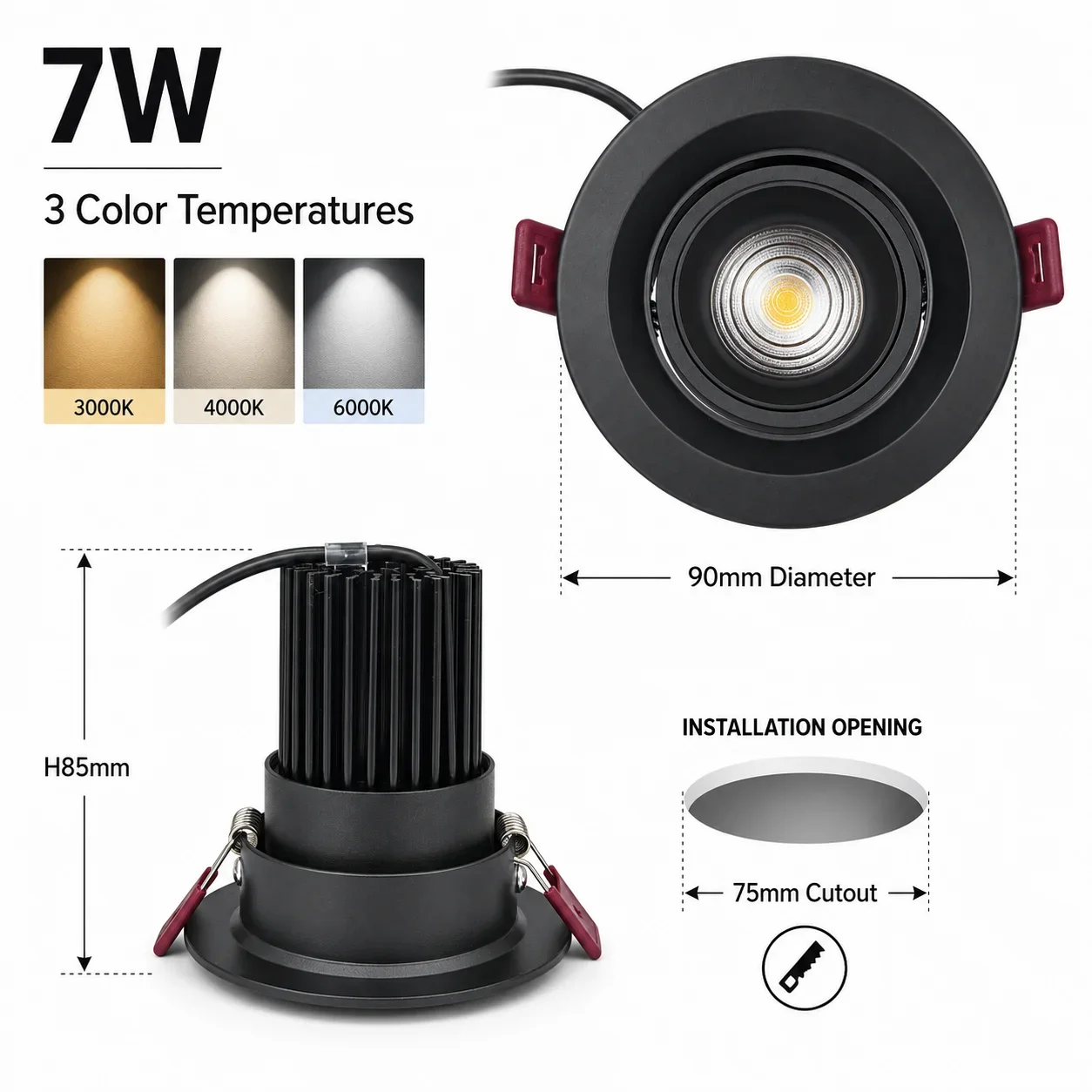 JOYINLED Zoom LED Spotlight, Recessed Downlight, Black White Aluminum Ceiling Lamp Adjustable Angle Spot Light Interior Lighting