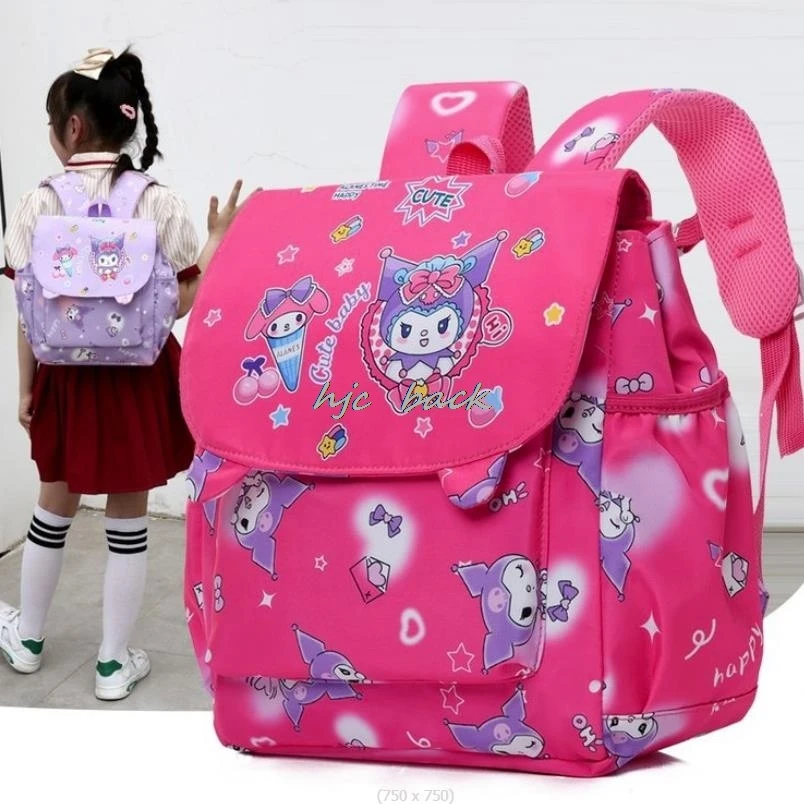 Mochila de desenho animado para crianças, adorável Kuromi Melody, bolsa leve, bonito Kuromi Print, jardim de infância, novo, elegante