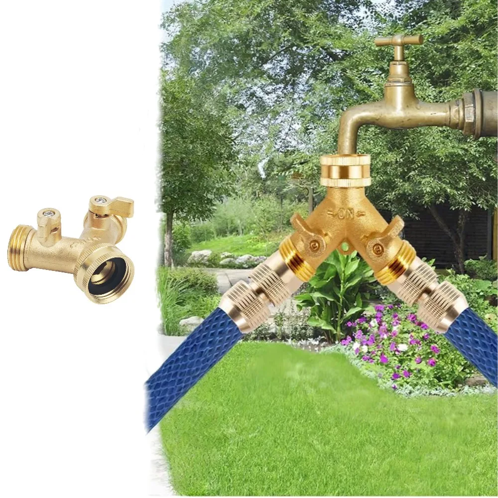 Faucet Manifold Y-type Three-way Brass 3/4 Garden Hose Manifold Joint Tap Quick Connector Irrigation Valve