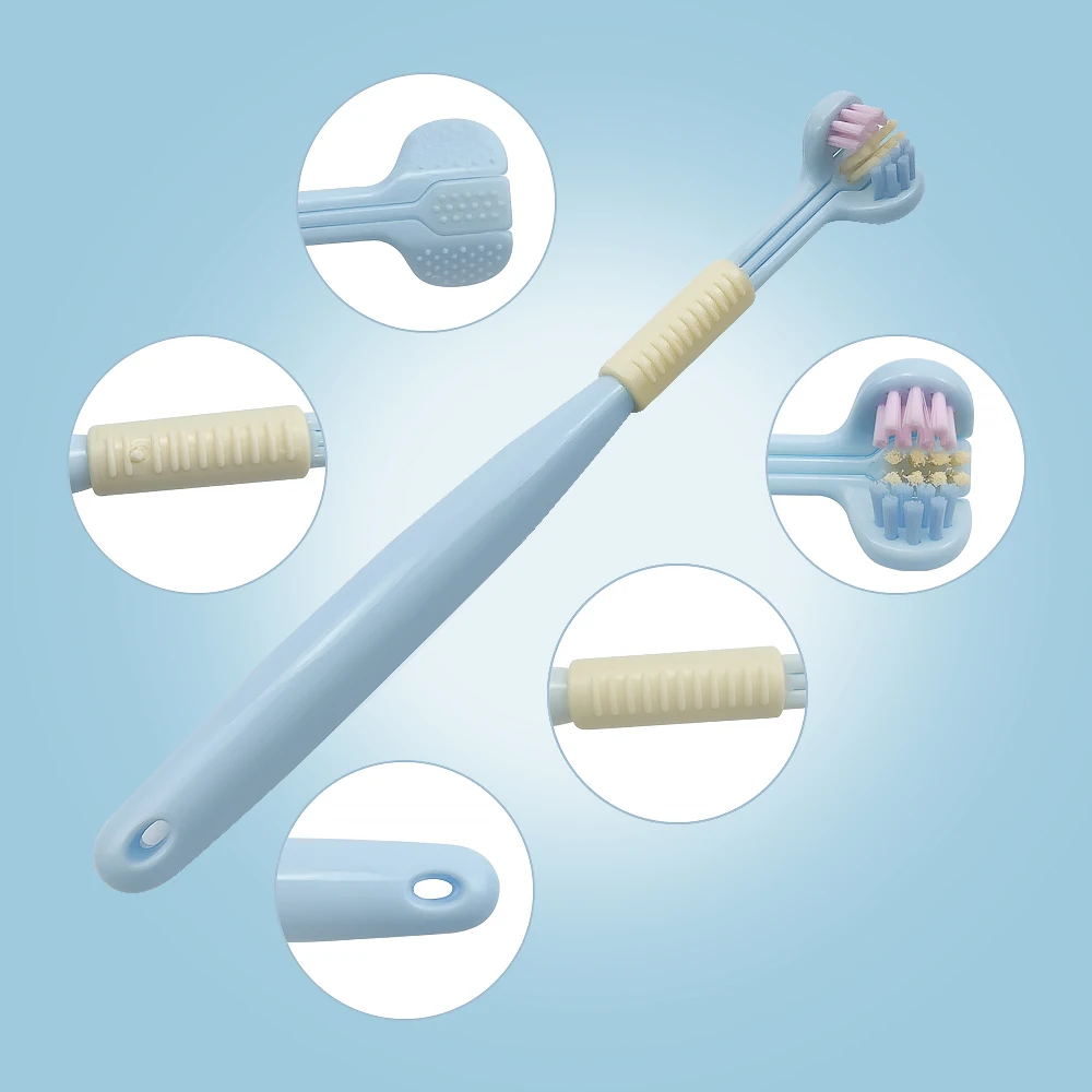 Kids Three-Sided Toothbrush 3d Soft Hair Children Tooth Cleaner Brush Tongue Scraper Child Toothbrushes Oral Care Cleaning Tools