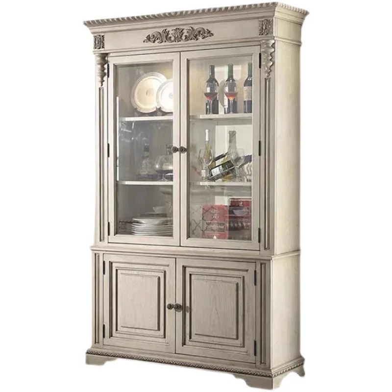 

American all-solid wood bookcase, study furniture, bookcase, living room cabinet, European white retro shelf,