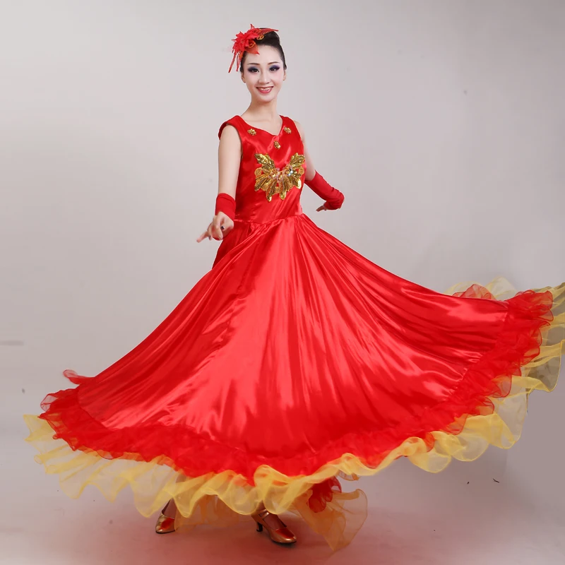 Female Long Full-skirt Spanish Flamenco Nation Dance Costume Opening Dance Dress Performance Costume Stage Chorus Suit Red