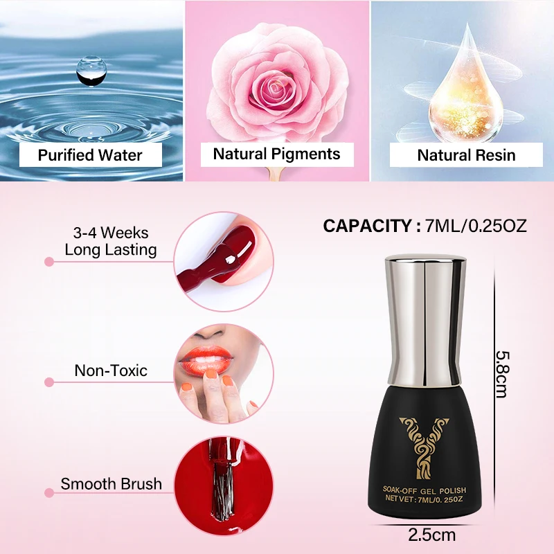 YOKEFELLOW Smalto per unghie gel 7ml Semi permanente per manicure Smalto per unghie Soak Off Gel UV LED Vernici Base Top Coat