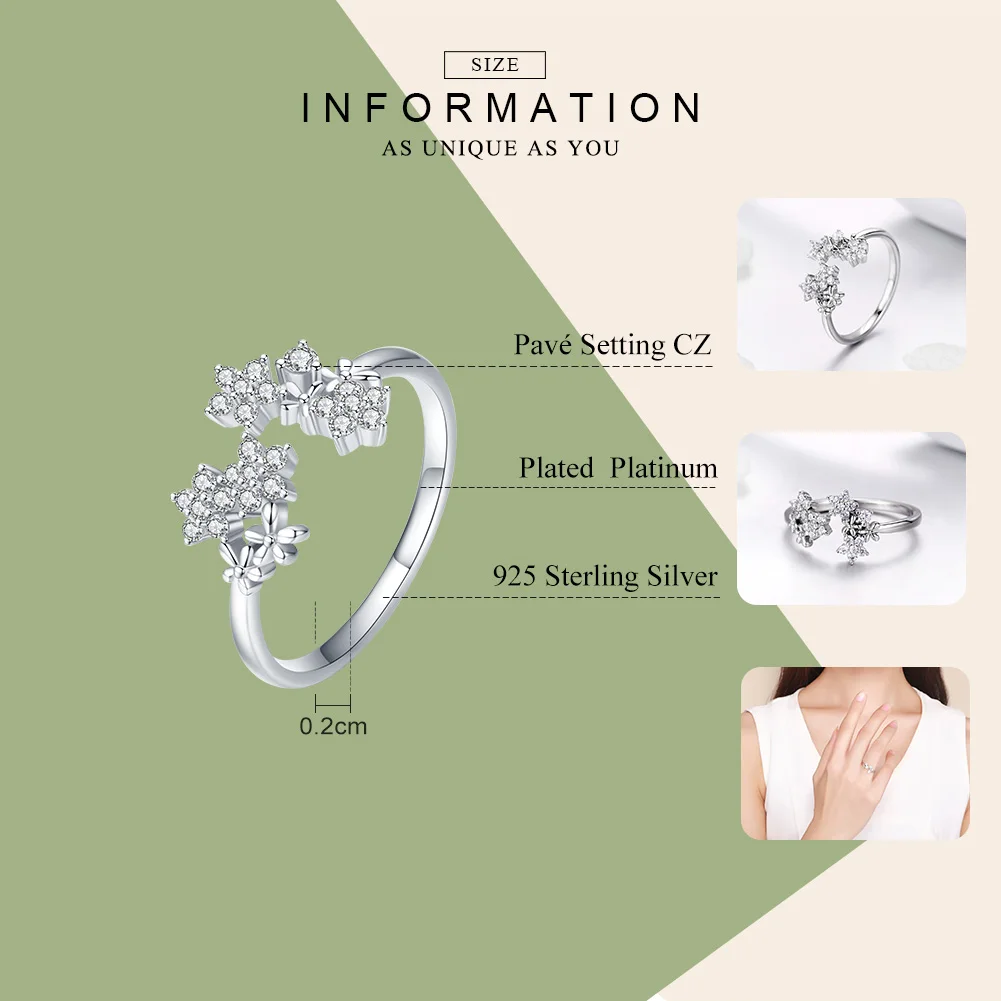 BAMOER Shining Authentic 925 Sterling Silver Daisy Clear CZ Adjustable Finger Rings for Women Wedding Engagement Jewelry BSR021