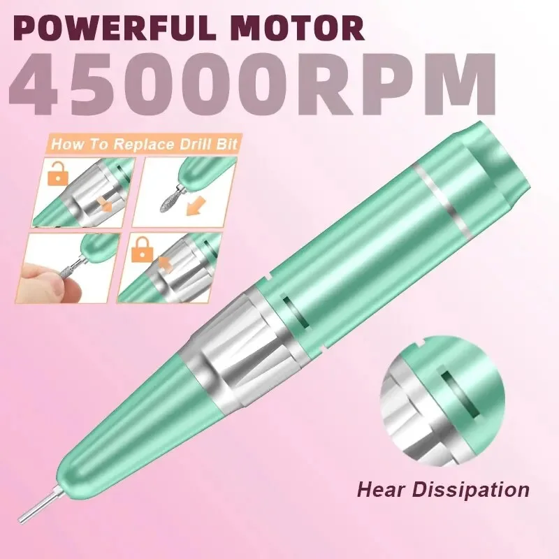 45000RPM Electric Nail Drill Professional Manicure Machine With Brushless Motor Nails Sander Set Nail Salon Polisher Equipment