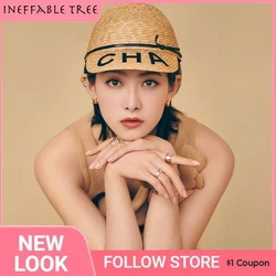 CHA Baseball Cap Letter Embroidery Equestrian Hat Elegant Women Wild Sunshade Straw Hat Outdoor Travel Beach Octagonal Caps
