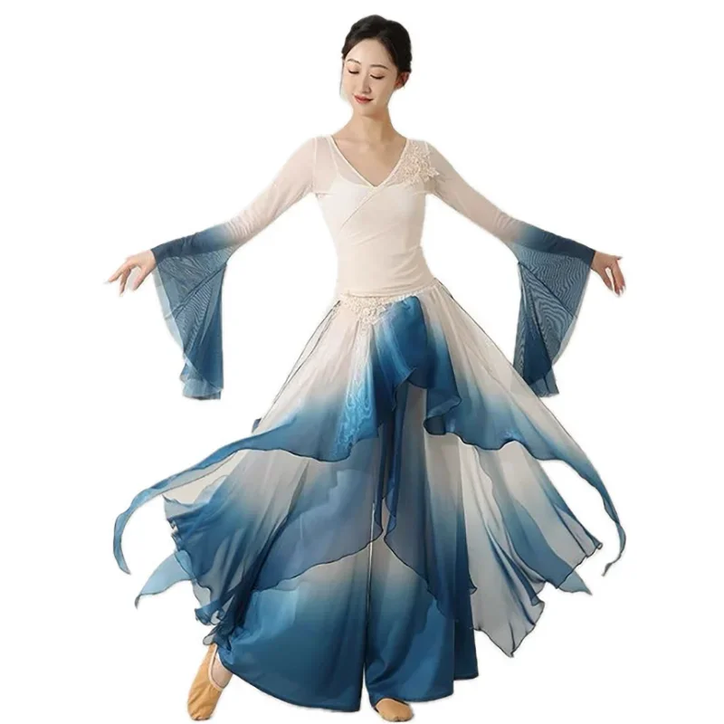 

women practice dance clothes butterfly shape Chinese style folk dance pink&green dress Classical dancer performance costumes