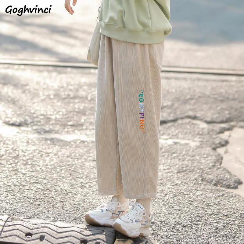 Corduroy Pants Women Casual Letter Loose All-match Ankle Length Trousers Students Simple Soft New-arrival Fashion Females Daily
