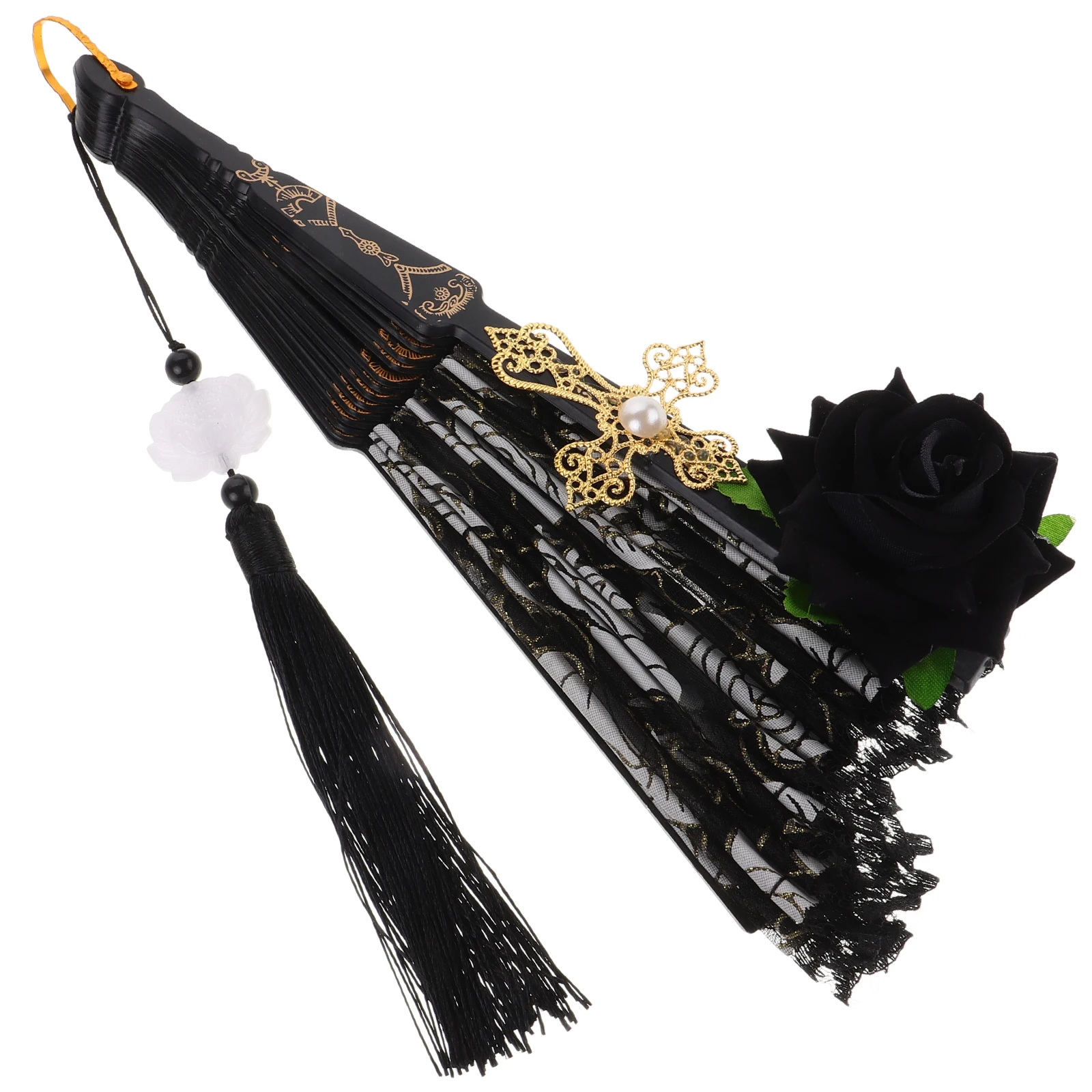 

Rose Fan Gothic Decorative Plastic Handheld Foldable Fans for Tea Party Cosplay Props RenFest Accessories Lace Fans