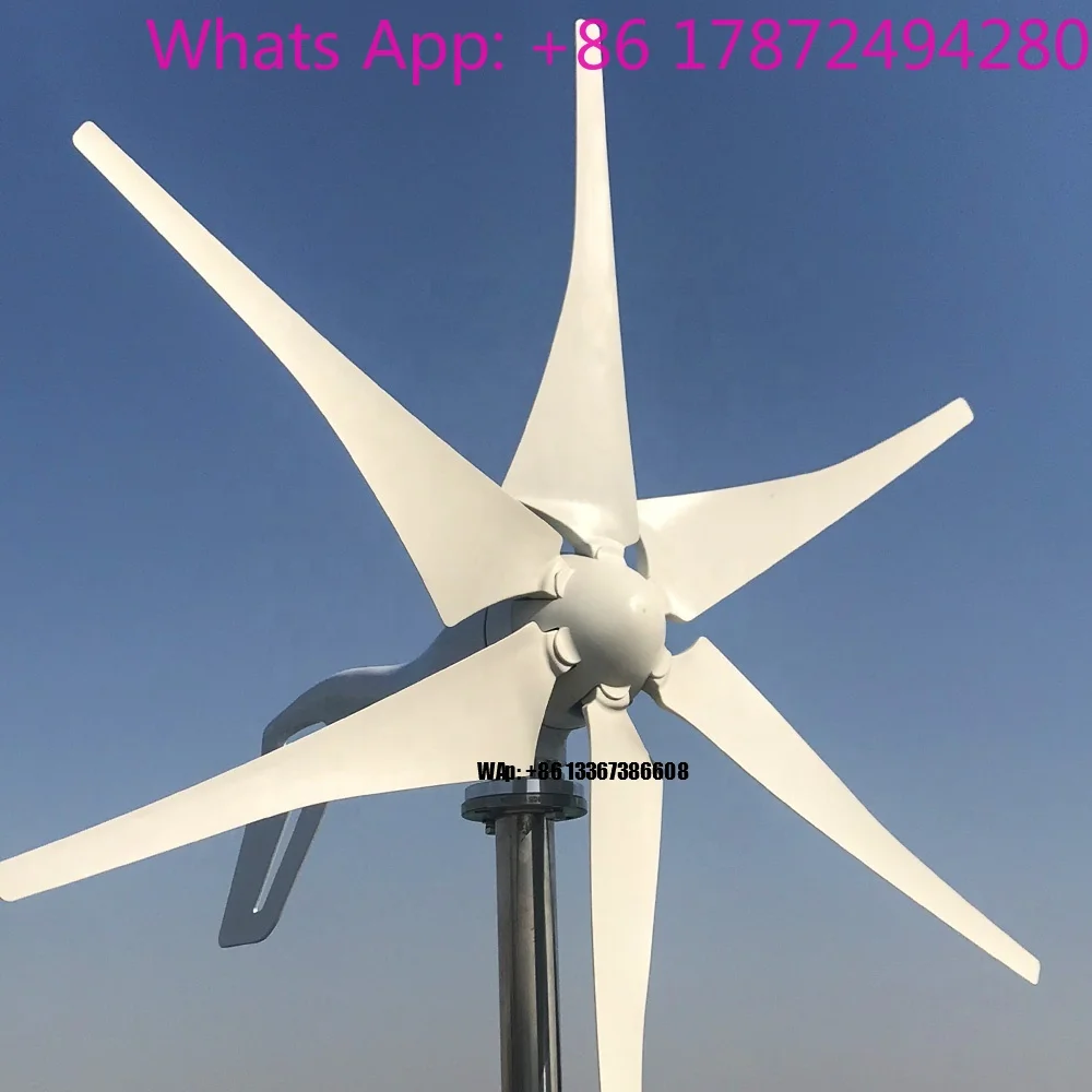 1KW Horizontal Wind Turbine Generator, 12V 24V 3 Phase Permanent Magnet 6 Blades Home Wind Power Equipment