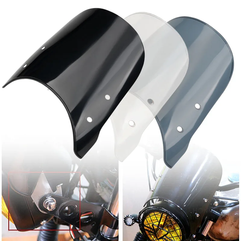 Retro Universal Motorcycle Windshield 5-7 Inch Headlight Compact Wind Deflector Flyscreen For Harley Sportster Honda Yamaha Cafe