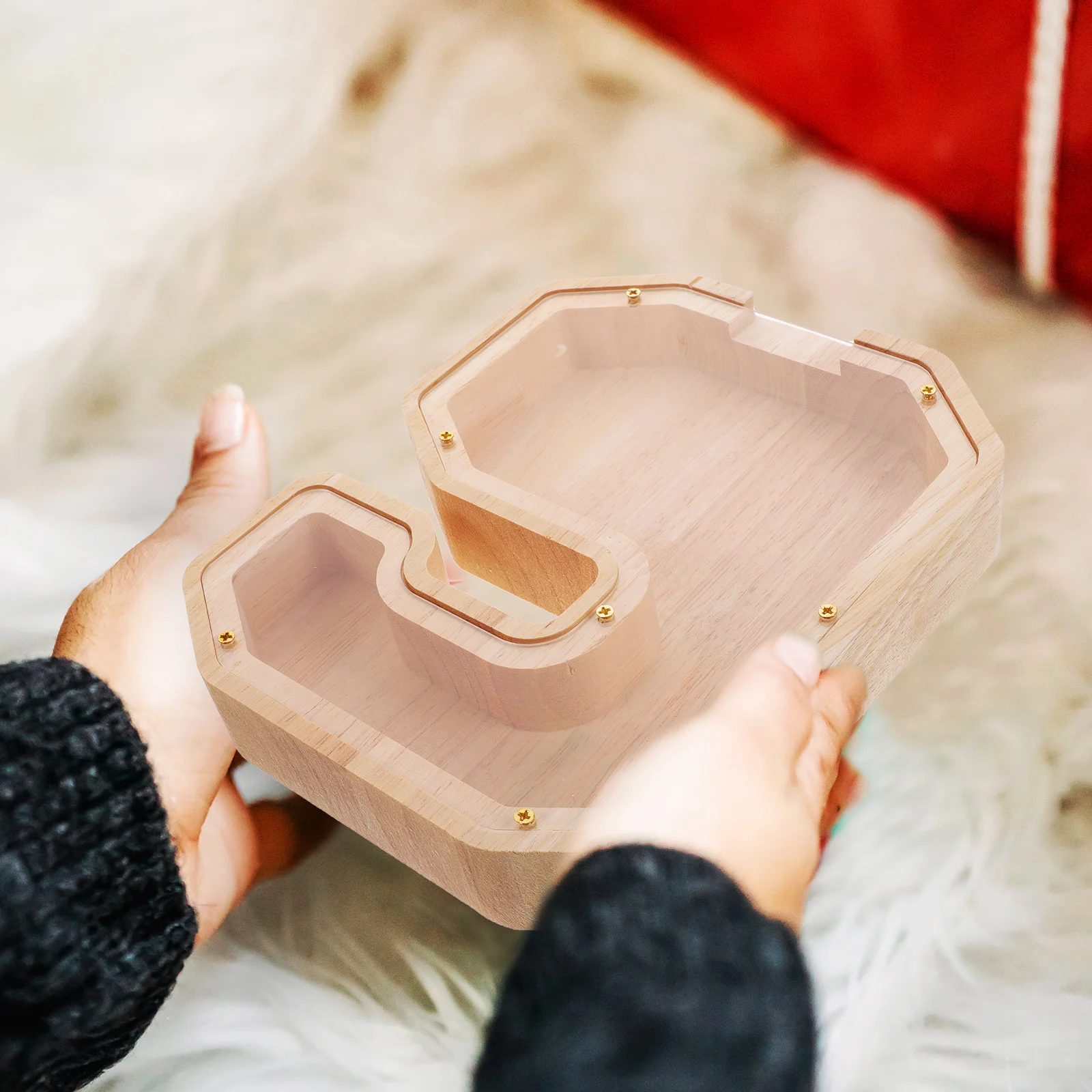 Doorzichtige houten spaarpot Moderne boerderijstijl Multifunctionele munt Geldbesparende doos Desktopdecoratie Kinderopslagpot