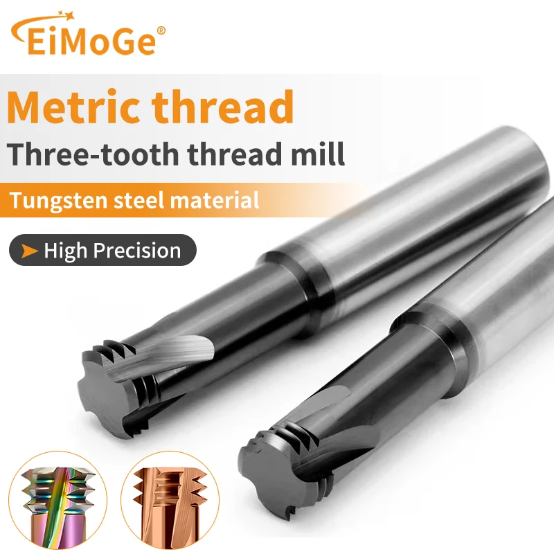 

EiMoGe CNC Machine Solid Carbide Three Tooth Thread Milling M1 M1.6 M2 M3 M4 M5 M6 M8 M10 M12 M14 M16 M18 M20 M24mills Cutte