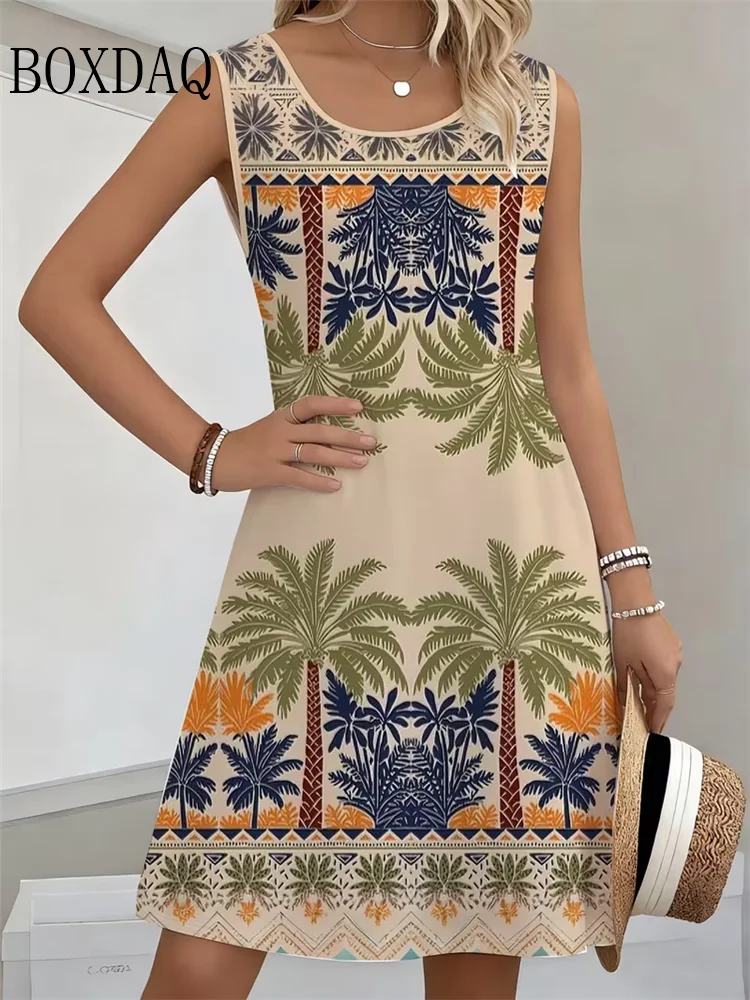 Women's Summer Sleeveless Dress New Summer Beach Holidays Tropical Print Pattern Dress Loose Casual Women's Plus Size Clothing