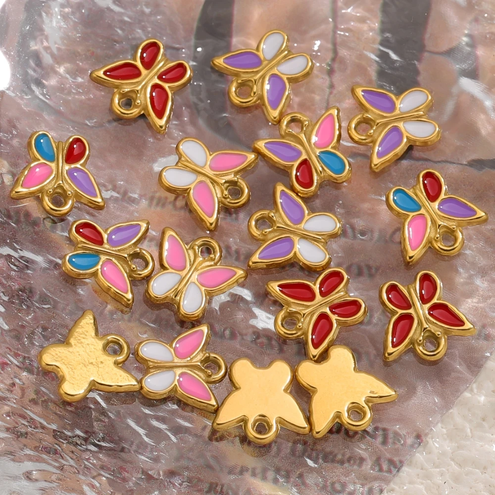 5pcs Stainless Steel Enamel Butterfly Charms Colorful Small Pendants for DIY Women's Necklace Earrings Jewelry Making Wholesale