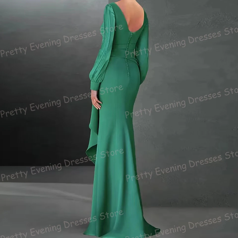 Simple Pleat Satin Evening Dresses Woman's Sexy Mermaid Prom Growns Long Sleeve Side Split Formal Party Celebrate Vestidos 2024