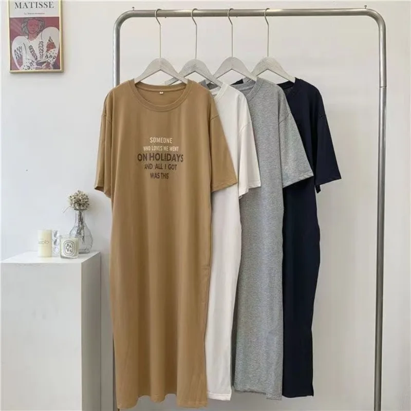 Letter Printed Women's Dress Summer New Simple Casual Oversize Loose Short Sleeve Round Neck Dress