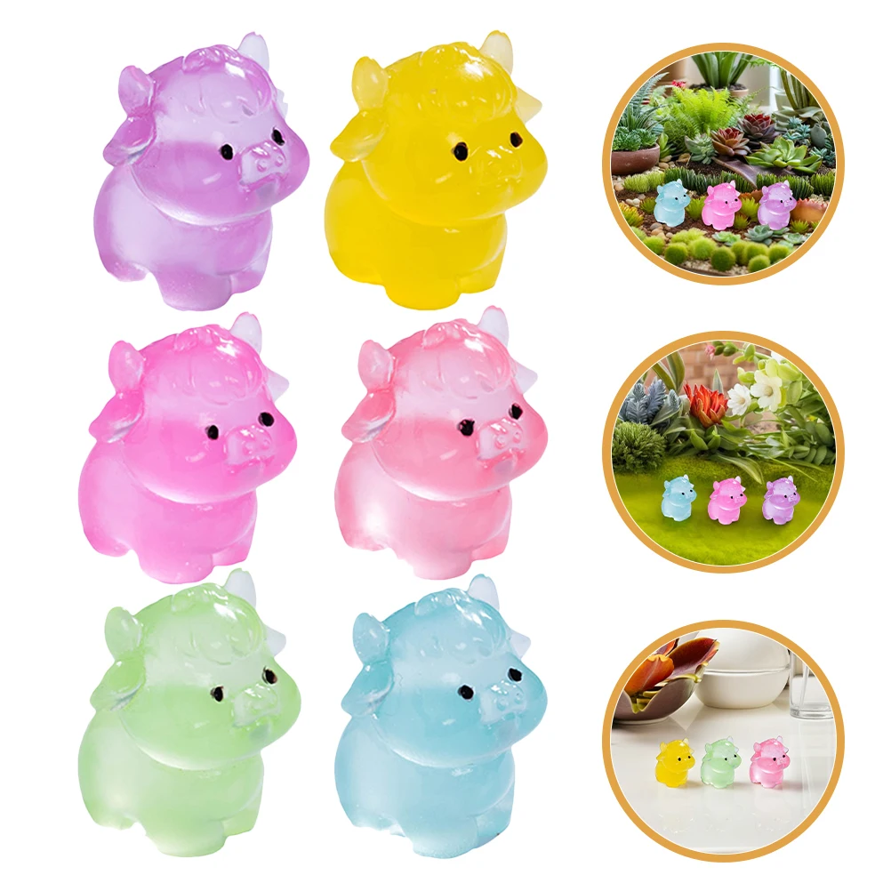 

24pcs Miniature Resin Cows Glow In The Dark Luminous Animal Figurines Micro Landscape Decor Cute Fairy Garden Sculptures For