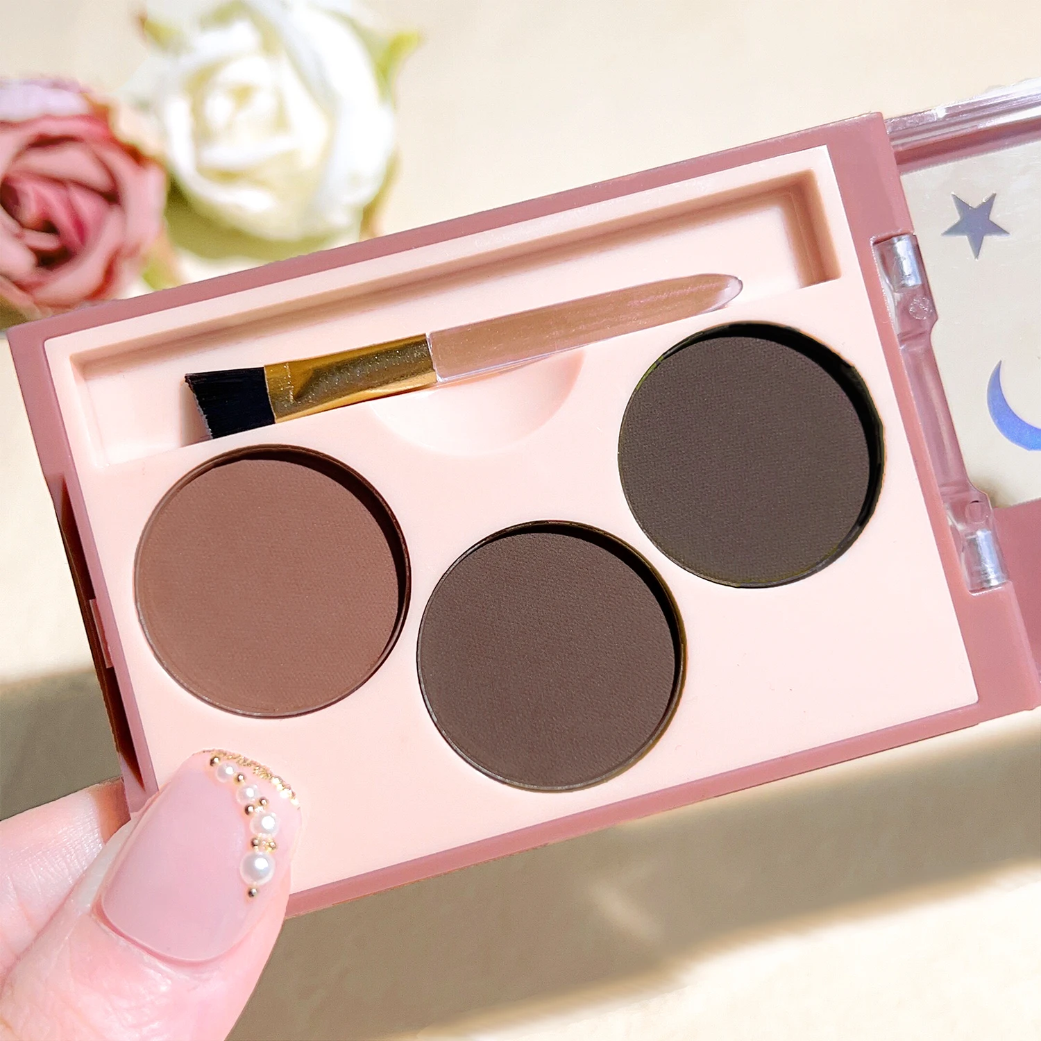 Three-color eyebrow pink women's waterproof and sweat-proof long-lasting three-color plate women's waterproof natural contouring