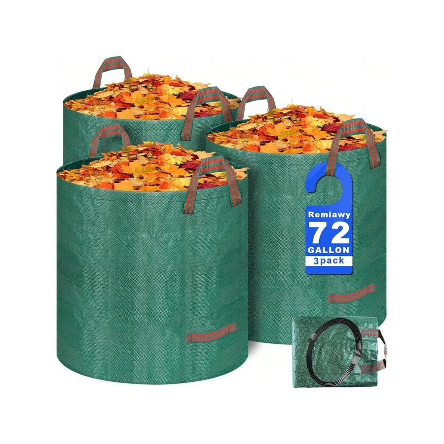 

Reusable Yard Waste Bags, 3 Packs 72 Gallons Lawn And Leaf Garden Bags With Reinforced Carry Handles Heavy Duty Garden Waste Ba