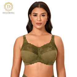 DELIMIRA Women's Wireless Floral Lace Bra Push Up Plus Size Sexy Unlined Full Coverage Comfort