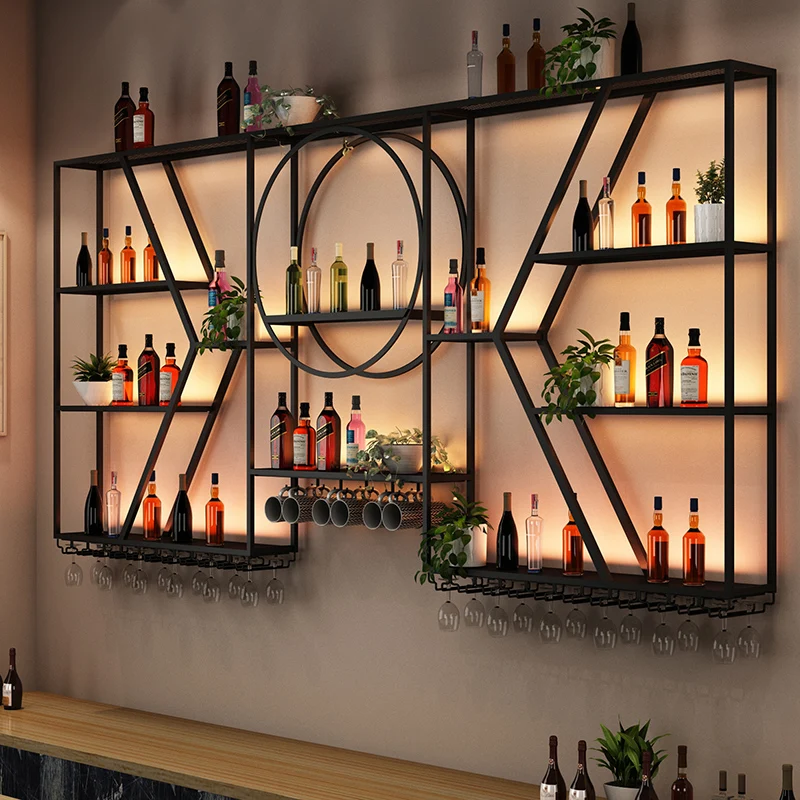 European Design Wine Cabinet Simple Minimalist Aesthetic Vintage Wine Cabinet Rustic Wall Lighted Metal Estante Bar Furniture