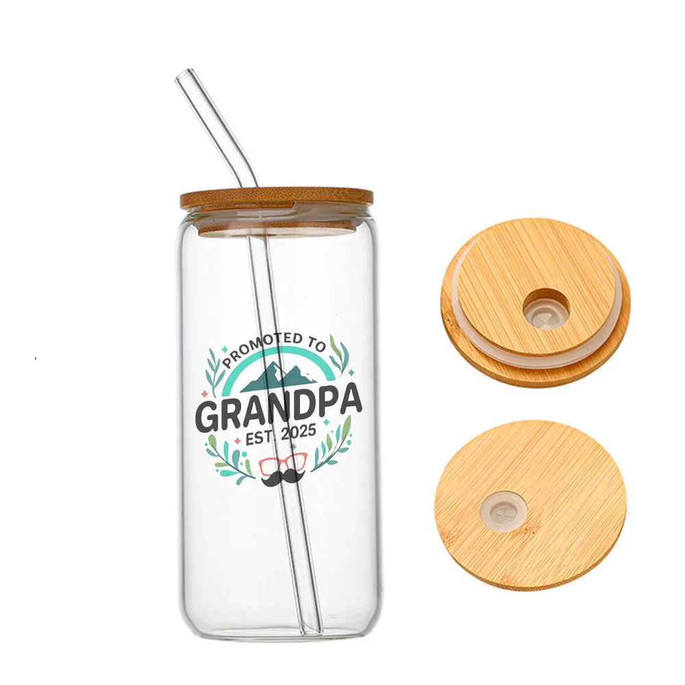 

New Grandpa Gifts First Time 2025 For Grandparents Grandpa Glass For Heat Resistant High Drinking Cup With Straws Lids 16 oz