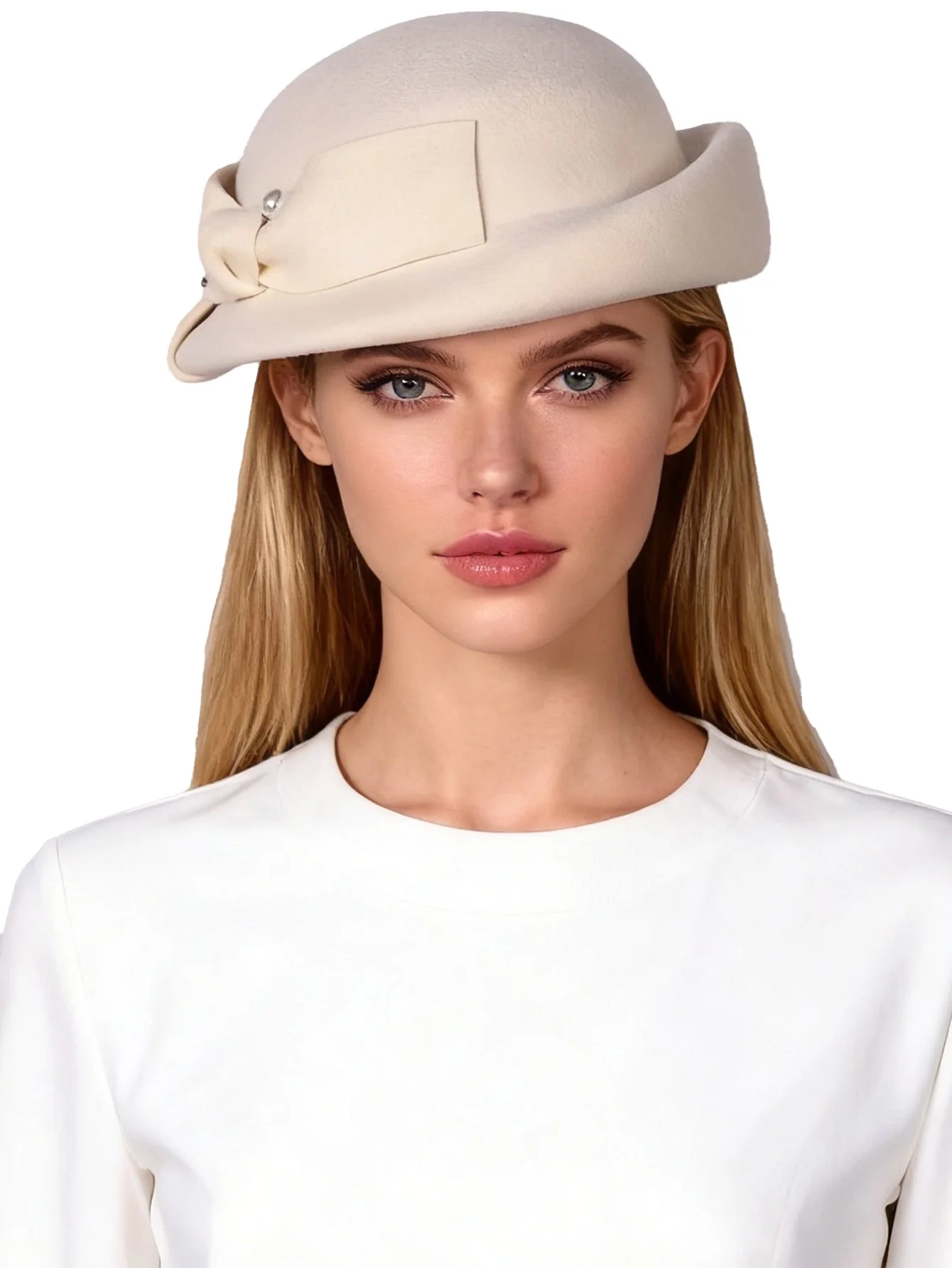 FS Wool Felt Hats For Women White Beret Spring Winter Elegant Church Wedding Fedoras Fascinators Cocktail Party Pillbox Cap 2023