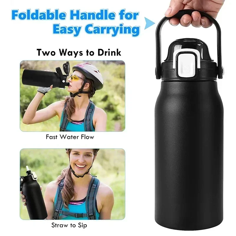 2000ML Tumbler Thermo Bottle Large Capacity With Straw Stainless Steel Thermal Water Bottle Cold and Thermo Cup Vacuum Flask Gym